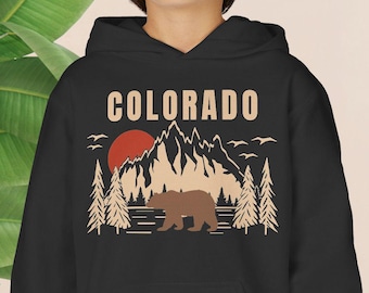 Colorado Mountain Youth Heavy Blend Hooded Sweatshirt Hoodie Aesthetic Family Matching Camping Hiking Outdoorsy Travel Gift Souvenir Sweater
