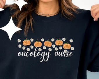 Oncology Nurse Sweatshirt Cute Fall HEM ONC Sweatshirt Pumpkin Hematology Oncology Nurse Gift for Cancer Nurse Sweater Minimalist Flower tee