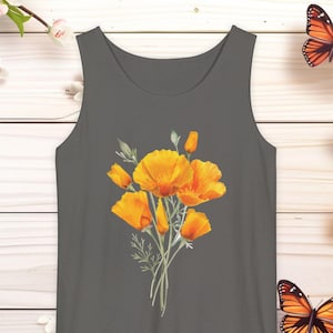 Comfort Colors® California Poppy Tank Top Floral Graphic Tee Shirt California Golden Poppy Watercolor Tshirt Orange California State Flower
