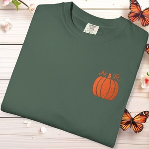 Pumpkin Comfort Colors® EMBROIDERED Tee Shirt Cute Minimalist Pumpkin Outline Simple Fall Pumpkin Crewneck