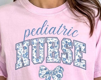 Pediatric Nurse Comfort Colors Shirt Gift, Bow Peds Nurse T-Shirt, Gift RN Tee Peds Nurse Crewneck Peds Er Nurse Shirt, Picu Nurse T