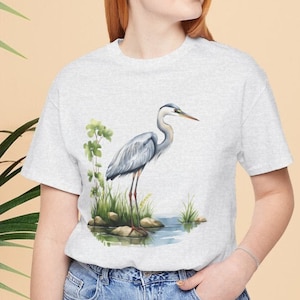 Heron Shirt, Blue Heron Tshirt, Wild Bird Shirt, Wildlife Nature Lover Botanical Shirt, Outdoors Lover Gift Tee Shirt, Cottage Core T Shirt