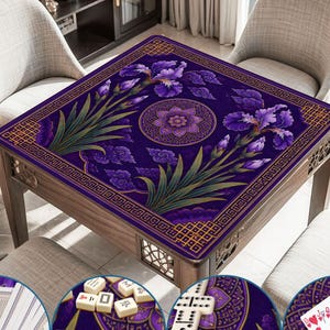 Purple Iris Floral Mahjong Mat Personalized Gift for Mahjong Club Tournament New Hostess Player Game Night Accessories American Mahj