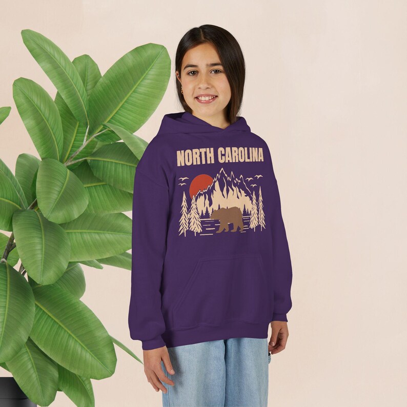 Youth North Carolina Mountains Bear Hoodie – Outdoor Travel Apparel image 9