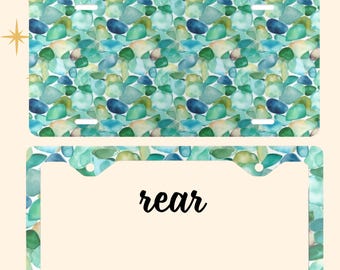 Cornice per targa in metallo Seaglass, decorazione per auto, amante della natura, Seaglass, spiaggia, oceano, blu, verde, costiera, nuovi accessori per auto, regalo per conducente