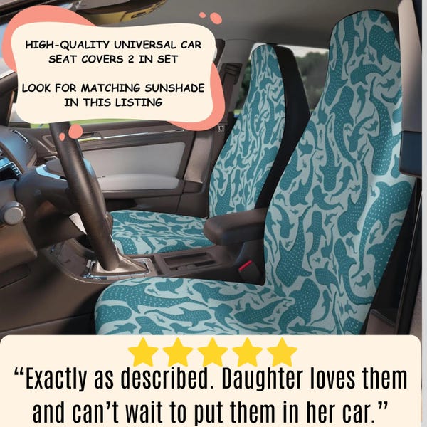 Funda de asiento de coche con diseño de tiburón ballena (2 unidades), tela de alta calidad, protector de asiento de vehículo, diseño de playa costera azul, accesorio para coche, funda universal nueva para coche.