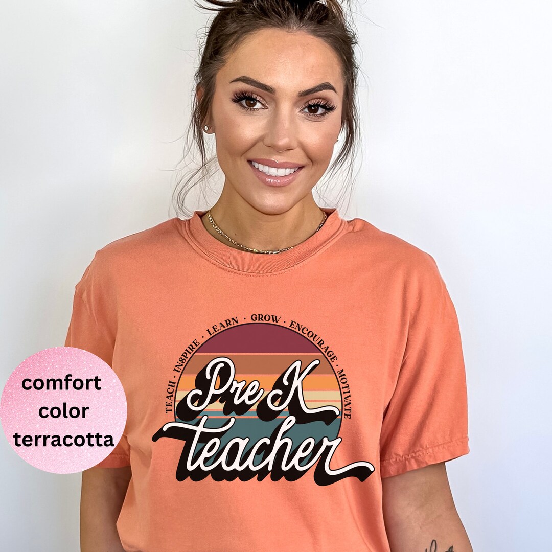 Comfort Colors Pre k Teacher Shirt Retro Sunset Pre k Teacher Etsy
