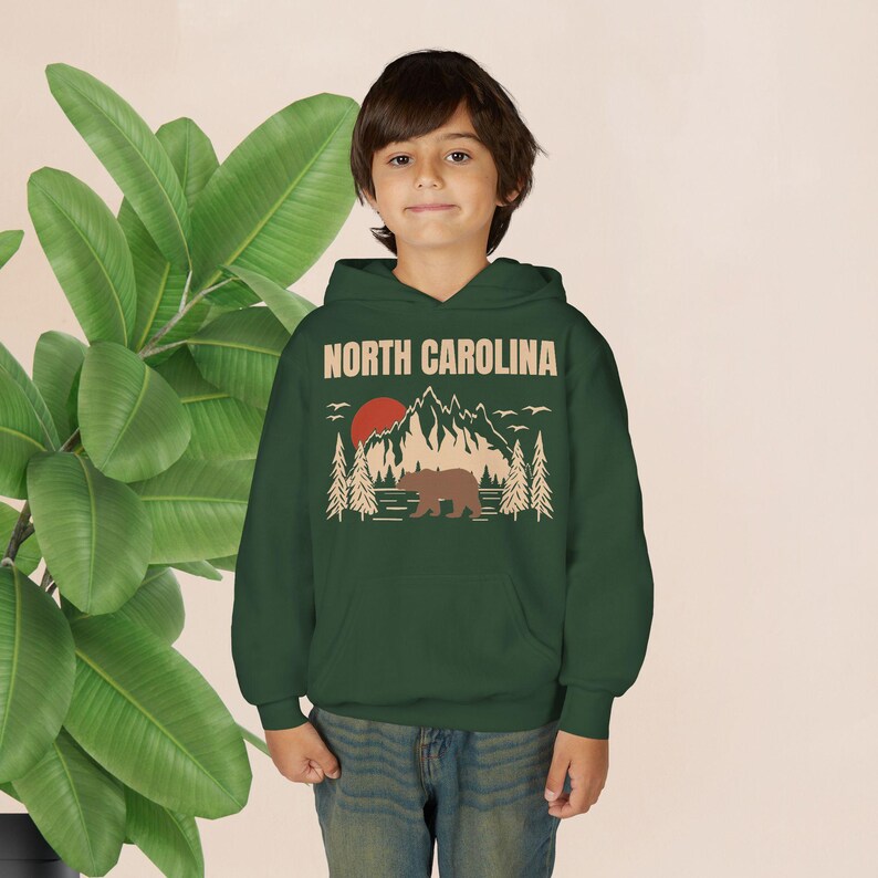 Youth North Carolina Mountains Bear Hoodie – Outdoor Travel Apparel image 11