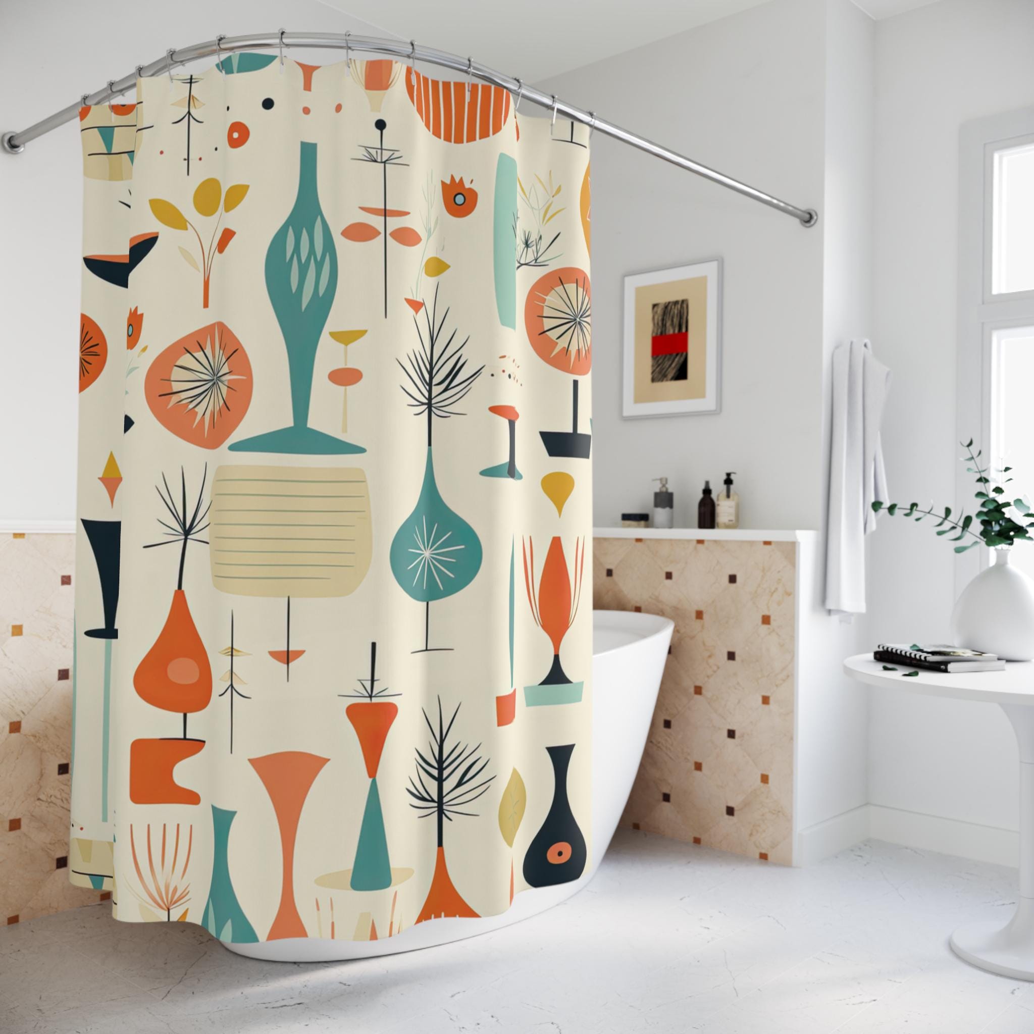 MID CENTURY MODERN Shower Curtain, Retro Bathroom Decor Home, Decor