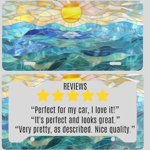 Stained Glass Ocean Metal License Plate Frame Nature Lover Decor Sunset Sunrise Beachy Ocean Coastal New Car Accessories New Driver Gift