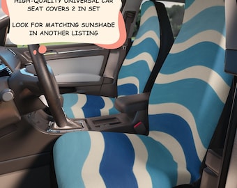 Indigo Waves Car Seat Cover (2 pc) High-Quality Fabric Vehicle Seat Protector Blue Coastal Beach Ocean Car Accessory New Car Universal Cover