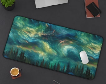 Northern Lights Desk Mat, Emerald Green Blue Northern Lights Mouse Pad, Aroura Borrelis Mouse Pad, XL Gaming Mouse Pad, Keyboard Mouse Pad