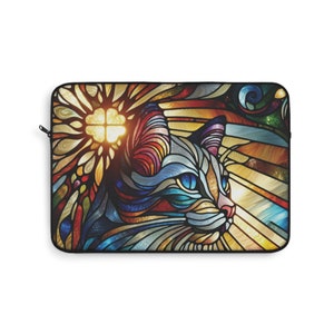 Laptop Sleeve, Laptop Tote Bag, Stained Glass Cat Laptop Sleeve, Elegant Tech Accessory, Aesthetic Laptop Cover, Luxurious Laptop Decor Gift
