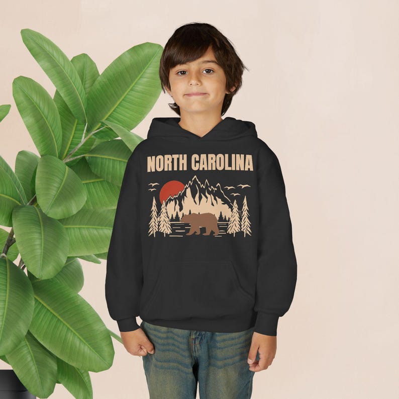 Youth North Carolina Mountains Bear Hoodie – Outdoor Travel Apparel image 1