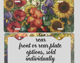 Gebrandschilderd glas Iris Metalen Nummerplaat Frame Auto Zonnebloem Zomer Bloemen Nieuw Auto Bestuurder Cadeau Accessoires Nummerplaatafdekking Leuke autodecor