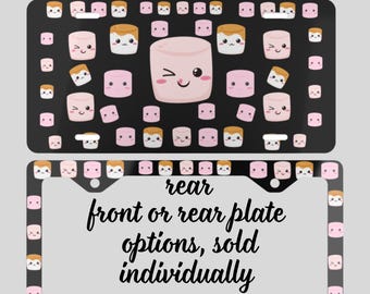 Kawaii Marshmallow Metal License Plate Frame Car Marshmallow Lover Cute Funny Camping Gift for New Car Driver for Her Accessories
