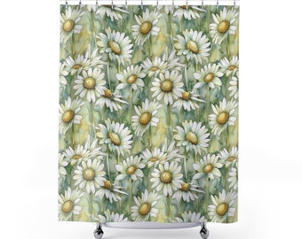 Boho Flower Shower Curtain, Daisy Floral  Shower Curtain Green, Cottagecore Shower Curtain Whimsical Decor Shower Decor, Gift for Her,