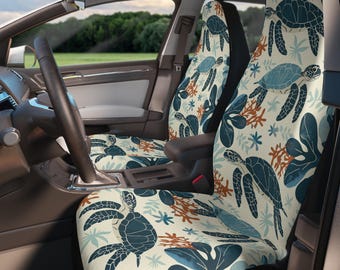 Sea Turtle Print Tropical Car Seat Covers, Boho Chic Hawaiian Covers for Car Seats, Universal Seat Cover Set Van Life Cover Beachy Campervan