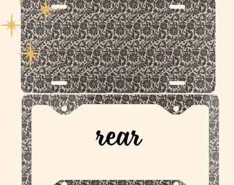 Wildflower Metal License Plate Frame Car Decor Cute Black & White Flower Boho Floral Monochromatic Accessories New Driver Cottagecore Lover