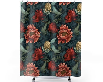 Art Deco Shower Curtain, Dark Forest Art Deco Bathroom curtain, Floral Art Nouveau Home Decor, Retro Shower Curtain Shower Curtain Green