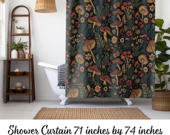 Süßer Retro Pilz Blume Duschvorhang Floral Vintage Stoff Passende Badematte Cottagecore Hippie Natur Liebhaber Botanisches Badezimmer Dekor