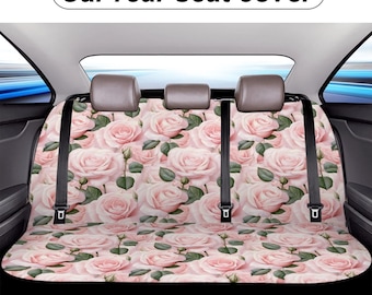 Pink Rose Car Back Seat Covers only Vintage Look Rose Covers for Car Seats, Universal Car Seat Cover Set Vehicle Car Seat Protectors