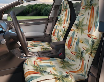 Surfing Car Seat Covers (2 pcs), High-Quality Fabric with Surfer Car Accessory, New Car Gift for Surf Lover Pattern Pair Universal Car Seat