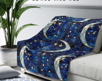 Celestial Sherpa Fleece Blanket Cozy Night Sky Star Moon Galaxy Throw Ethereal Celestial Home Decor Gift for Astronomy Lovers Winter Blanket