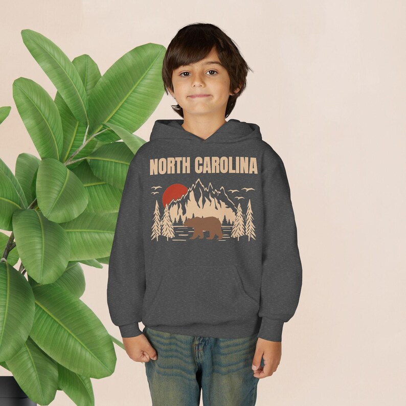 Youth North Carolina Mountains Bear Hoodie – Outdoor Travel Apparel image 12