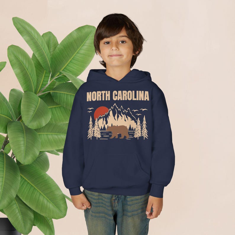Youth North Carolina Mountains Bear Hoodie – Outdoor Travel Apparel image 14
