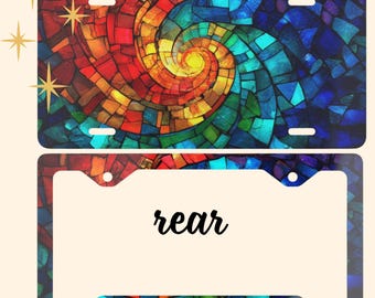 Faux Stained Glass Spiral Rainbow Metal License Plate Frame Vanity Plate Car Decor Accessories Gift for New Driver Car Vehicle Accessory