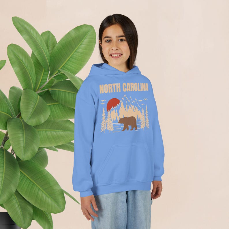 Youth North Carolina Mountains Bear Hoodie – Outdoor Travel Apparel image 6
