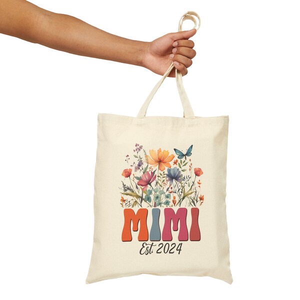 Mimi Tote Bag, Cute Wildflower Mimi Est. 2024 Tote Farmers Market Shopping Bag Gift Lover Tote Bag Floral Gift for Mimi Tote Bag Travel Gift