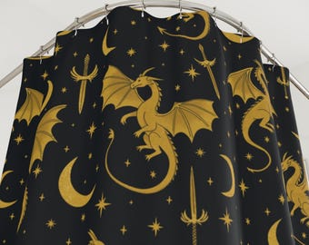 Fantasy Celestial Bookish Dragon Shower Curtain Romantasy Reader Bath Decor Dark Romance Bookish Merch Dorm Room Housewarming Decor Gift