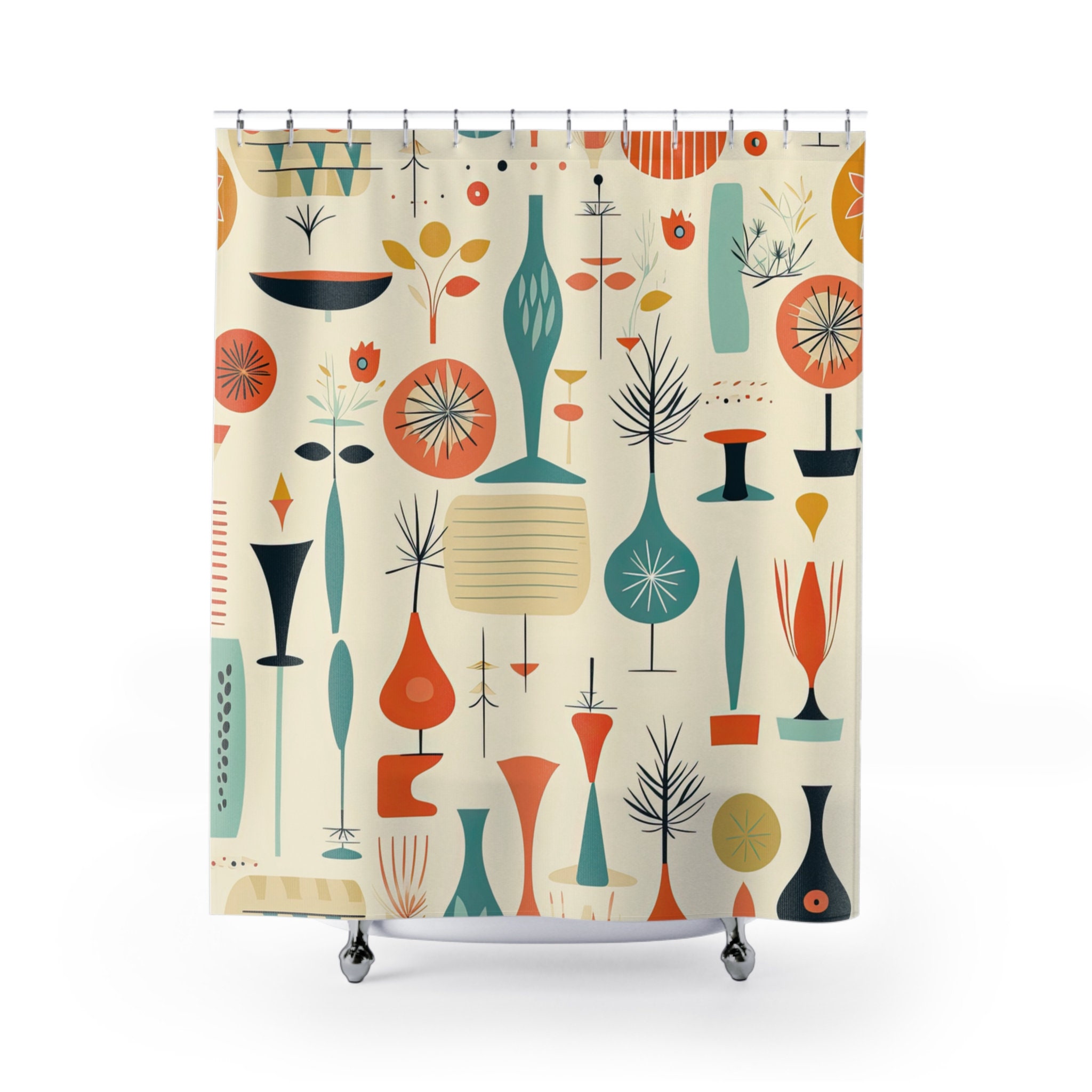 MID CENTURY MODERN Shower Curtain, Retro Bathroom Decor Home, Decor