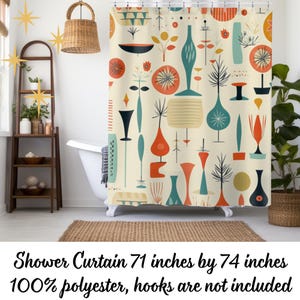 Cortina de chuveiro moderna de meados do século, decoração retrô para banheiro, decoração para casa, presente de inauguração, cortinas de chuveiro exclusivas, presente estilo meados do século mcm