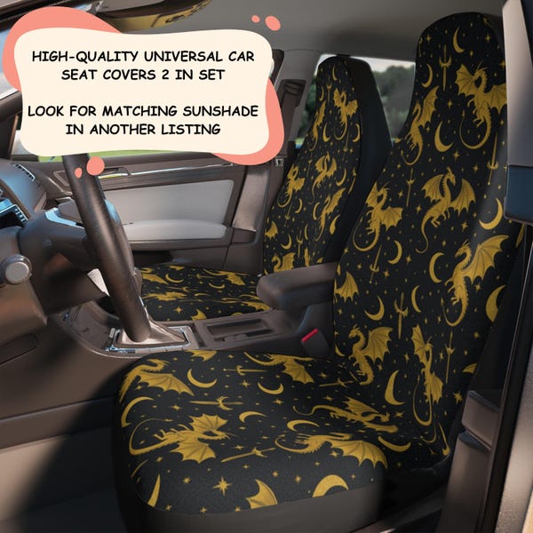 Juego de 2 fundas para asientos de coche con diseño de dragón celestial de fantasía, tela retro de alta calidad, accesorios para coche de estilo celestial Whimsigoth, estética cósmica.