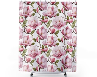 Magnolia Shower Curtain, Pink Magnolia Floral  Shower Curtain, Flower Cottagecore Shower Curtain Whimsical Decor Shower Decor, Gift for Her