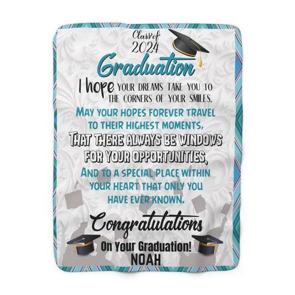 Custom 2024 Graduation Sherpa Fleece Blanket, Personalized Grad Gift Throw Blanket, Graduation Card Blanket, Sherpa Fleece Blanket Gift