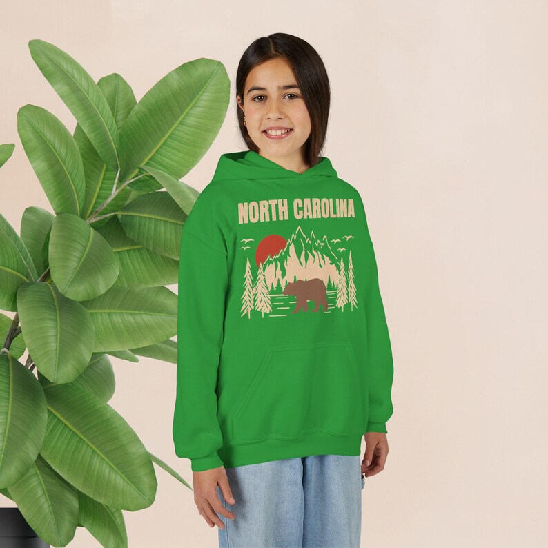 Youth North Carolina Mountains Bear Hoodie – Outdoor Travel Apparel image 5