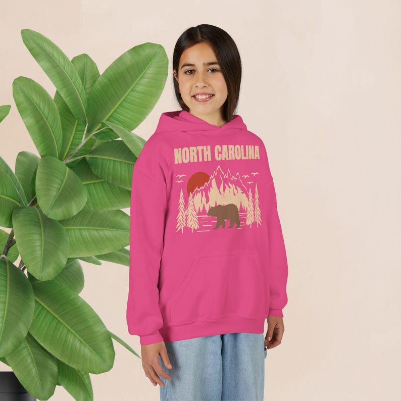 Youth North Carolina Mountains Bear Hoodie – Outdoor Travel Apparel image 8