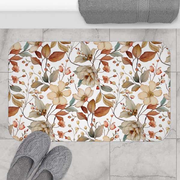 Tapis de bain floral, décoration florale rustique, cadeau de pendaison de crémaillère, tapis de bain unique, tapis de bain, tapis de bain, luxueux tapis antidérapant pour salle de bain en mousse à mémoire de forme