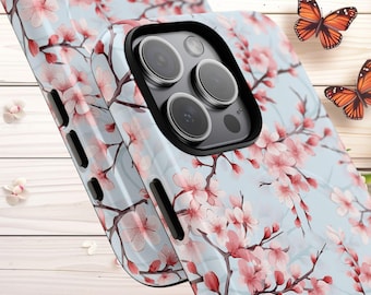 Etui magnetyczne na telefon z motywem wiśni i kwiatów na iPhone'a 17, 16, 15, 14. Elegancka akwarela z motywem kwiatów sakury. Urocza sztuka w stylu japońskim.