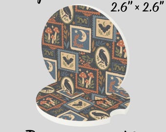 Celestial Raven Coaster 1 or/set 2 Folk Art Moon Mushroom Fall Accessories Interior Coaster Soapstone Drink Holder Auto Accessories Unique