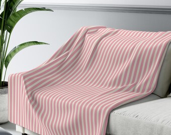 Candy Stripe Sherpa Fleece Blanket Cozy Minimalistic Style Pink White Coastal Throw Preppy Home Decor Housewarming Gift Pastel Roommate Cute