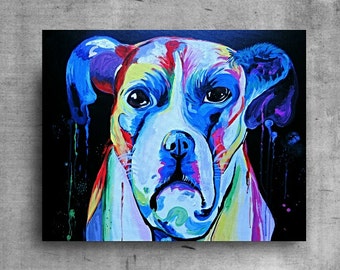 Pintura del perro, arte del perro del cachorro, pintura original, arte del perro del arco iris, decoración de la pared, pintura del animal, decoración del hogar, arte de la pared, arte del animal, uno de un tipo