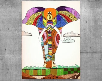 Pintura de elefante, pintura acrílica, arte original, decoración Boho, decoración del hogar, arte acrílico, arte de pared, arte africano, arte boho, arte boho, arte boho