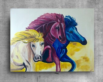 Pintura de caballos, pintura al óleo grande, arte animal de granja, arte original, arte de caballo, animales de granja, arte de pared de caballo, pintura de caballo grande