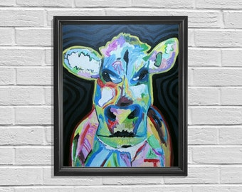 Cow Painting, Colorful Cow Art, Cow Wall Decor, Farm Wall Art, Farm House Decor, Cow Artwork, Original Cow Painting, Home Wall Decor, Unique