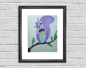 Squirrel Painting, Nursery Wall Decor, Nursery Woodland Decor, Squirrel Art, Original Nursery Painting, Wall  Art, Baby Nursery Wall Art